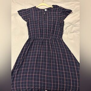 Indigo plaid fit and flare dress